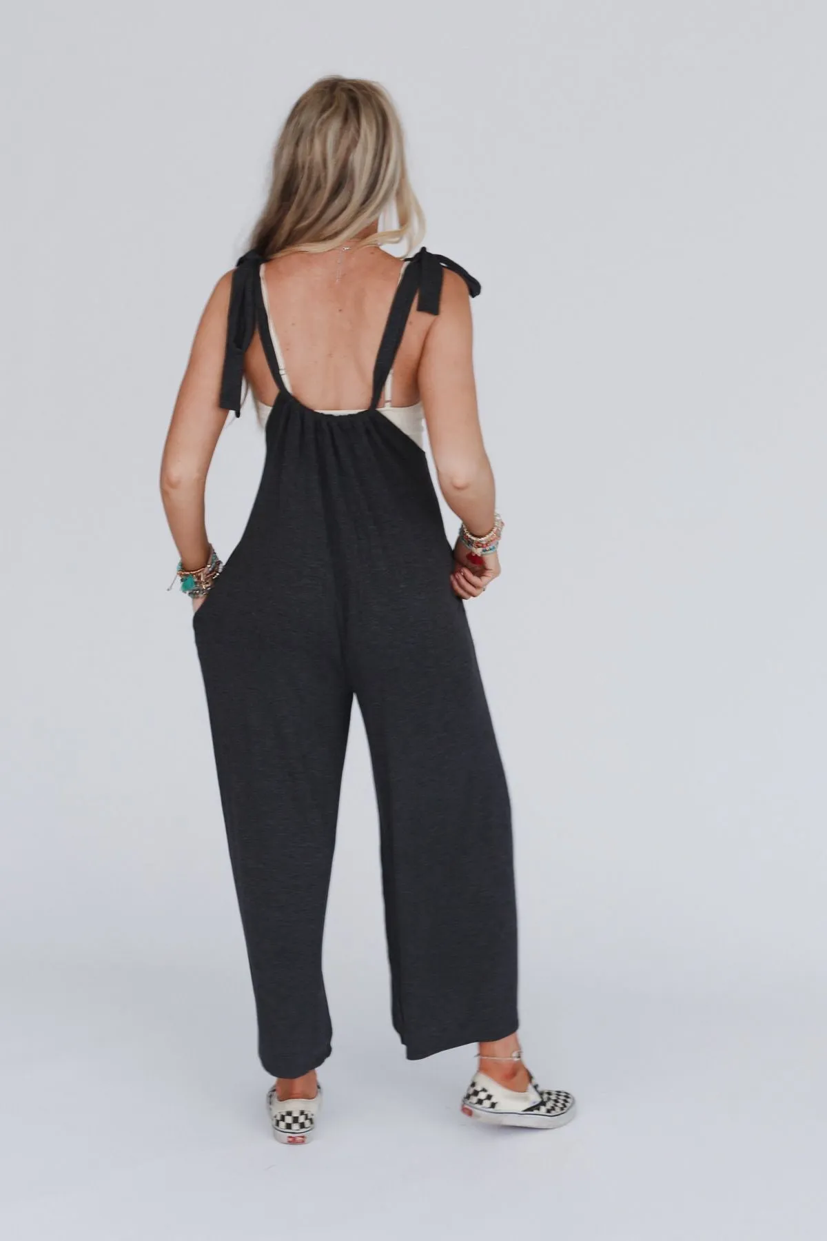 Forever Relaxed Gathered Jumpsuit - Charcoal