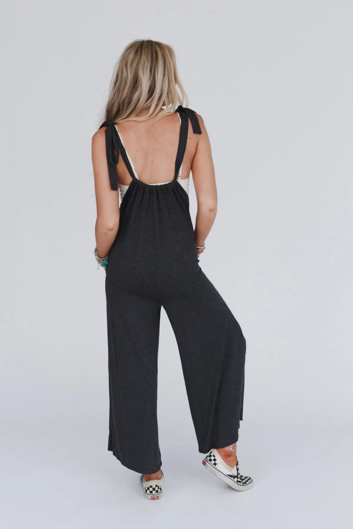 Forever Relaxed Gathered Jumpsuit - Charcoal