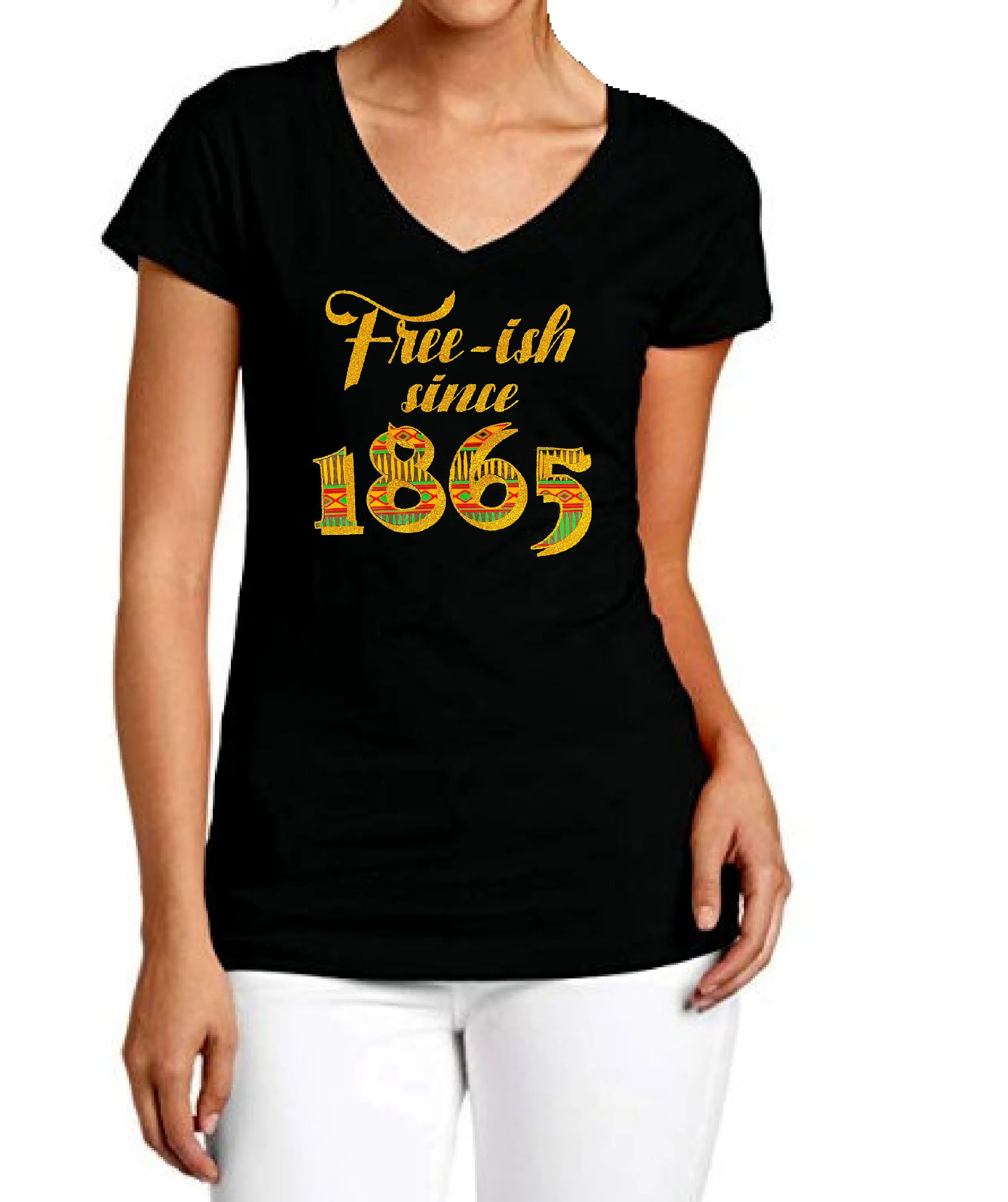 Free-ish Since 1865 Glitter Kente Design T-Shirt