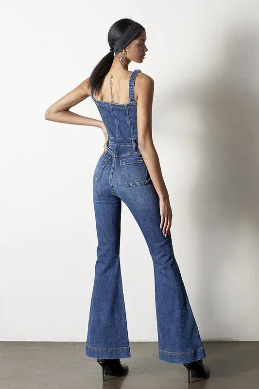 FRONT BUTTONS JUMPSUIT FLARE