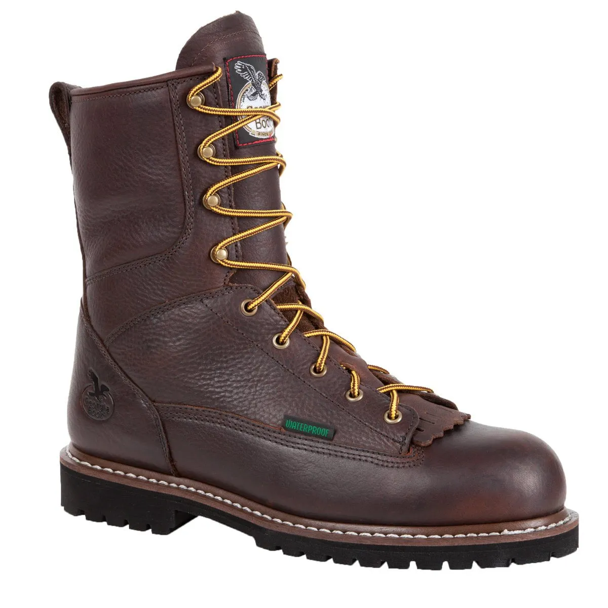 Georgia Mens Chocolate Leather WP Lace-To-Toe Work Boots