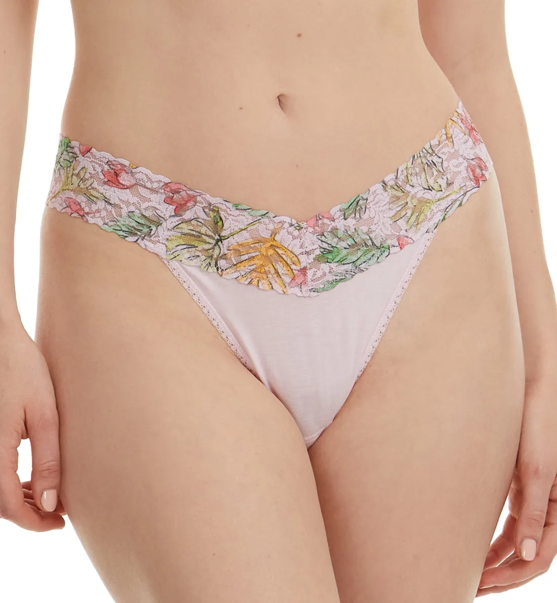 Hanky Panky Cotton-Spandex Original Rise Thong (891802P) - Lovely Leaves