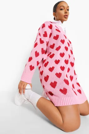 Heart Print Oversized Sweater Dress