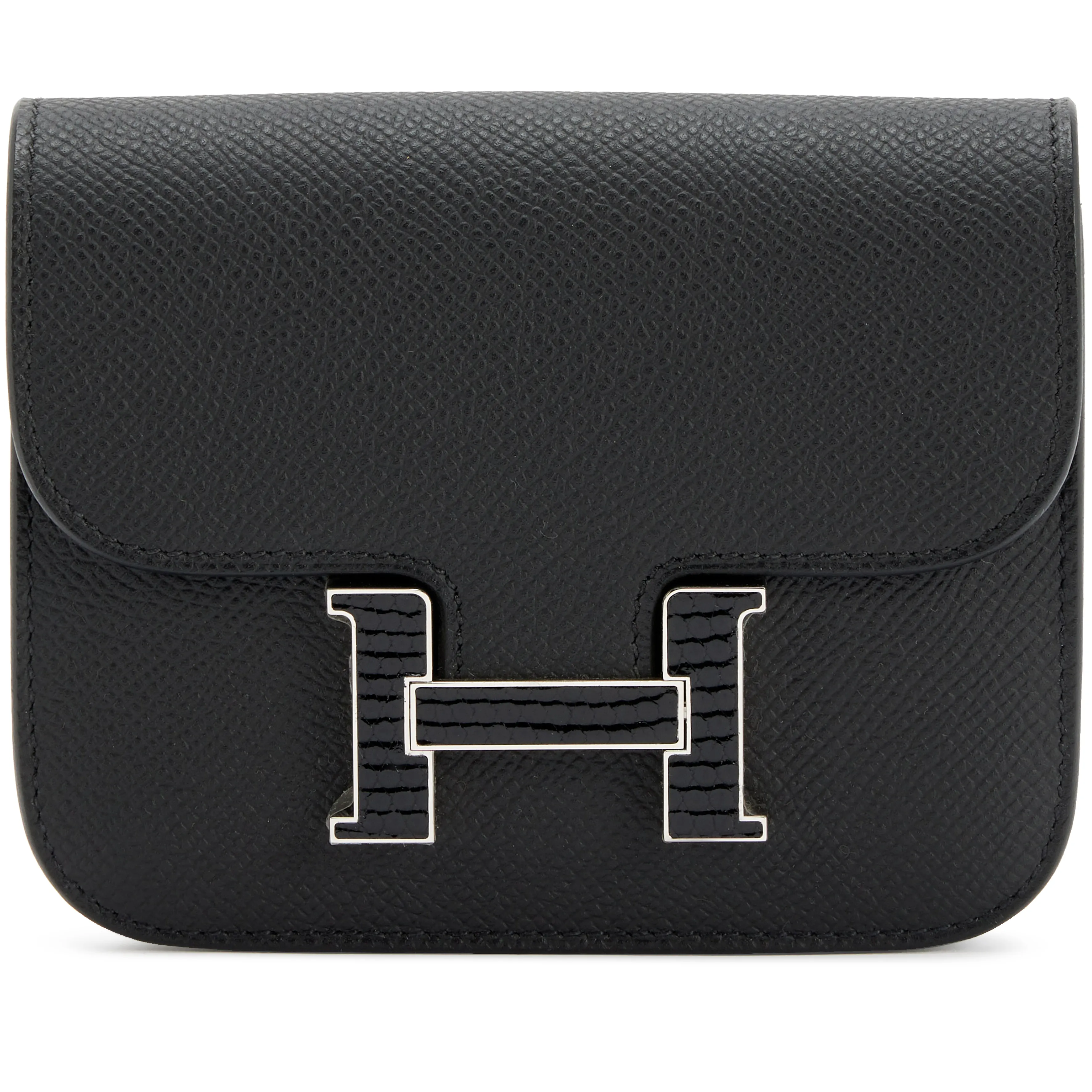 Hermès Black Epsom Constance Slim Wallet with Lizard and Palladium Hardware, 2024