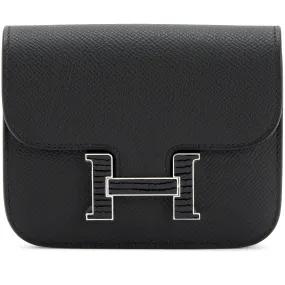 Hermès Black Epsom Constance Slim Wallet with Lizard and Palladium Hardware, 2024