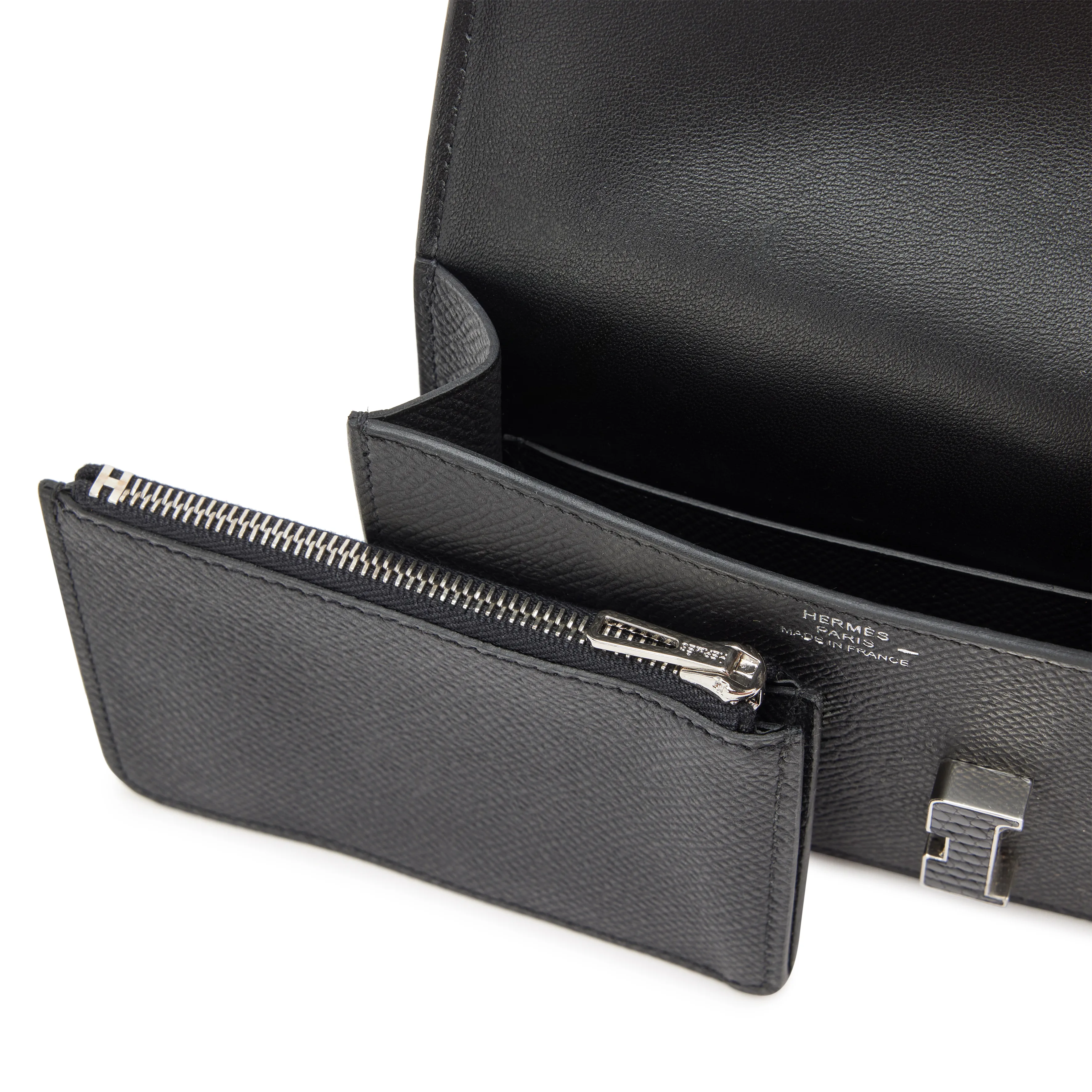 Hermès Black Epsom Constance Slim Wallet with Lizard and Palladium Hardware, 2024