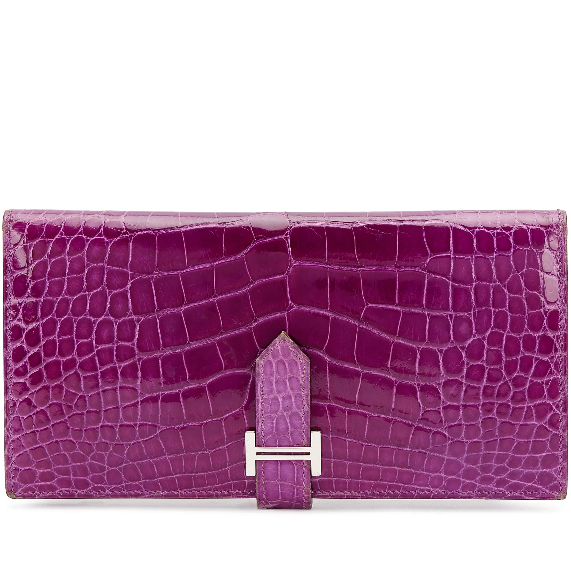 Hermès Violet Shiny Alligator Bearn Wallet Palladium Hardware, 2006