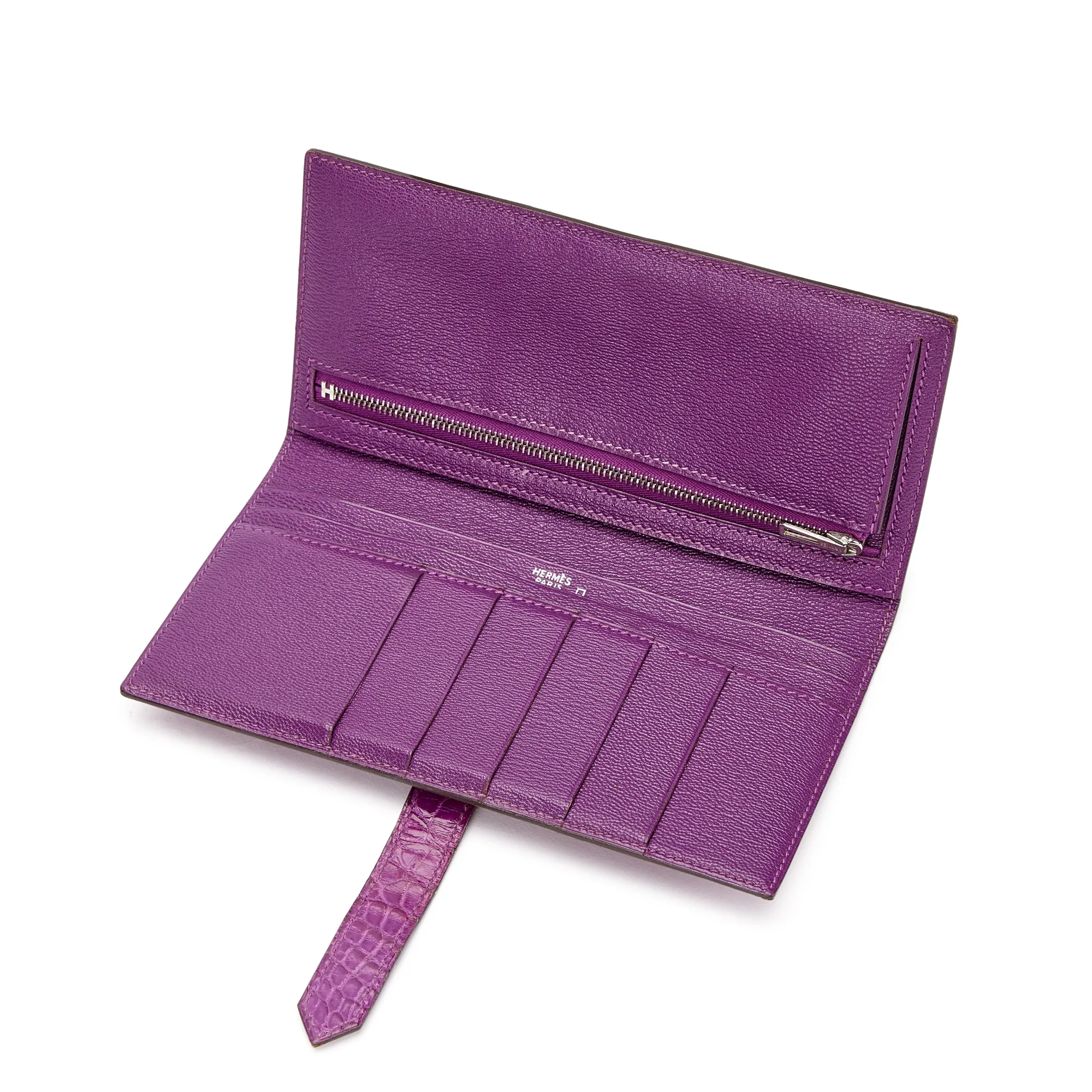 Hermès Violet Shiny Alligator Bearn Wallet Palladium Hardware, 2006