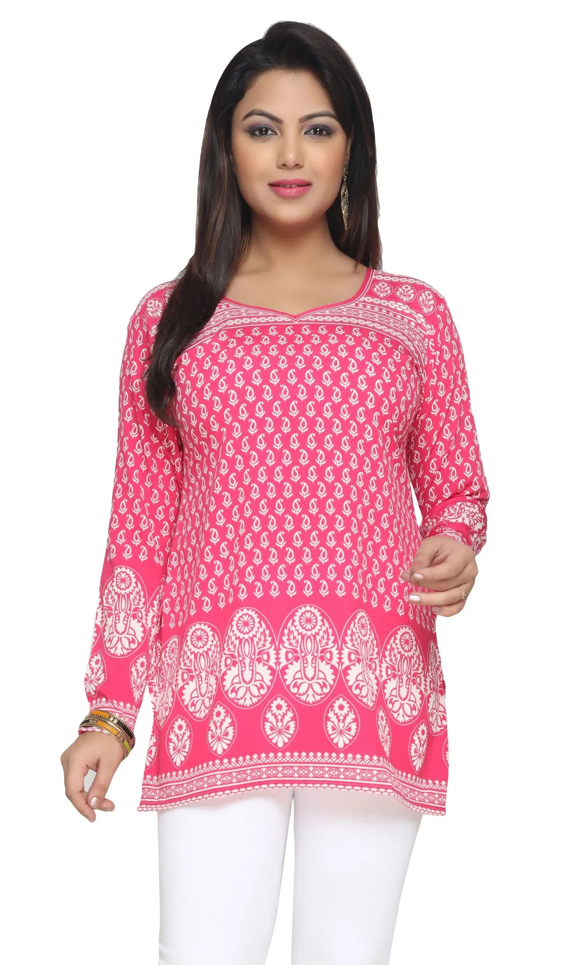 India Short Kurti Women's Kurta Printed Indian Clothing (Pink)