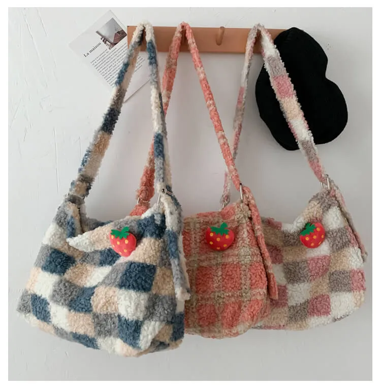 ins cute Plush Plaid Single Shoulder Messenger Bag BY9013