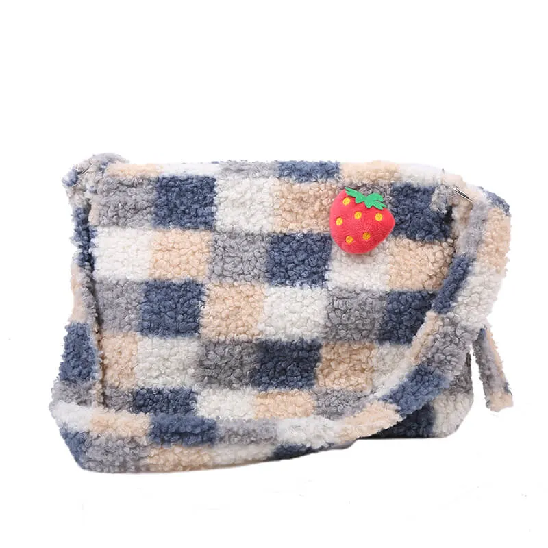 ins cute Plush Plaid Single Shoulder Messenger Bag BY9013