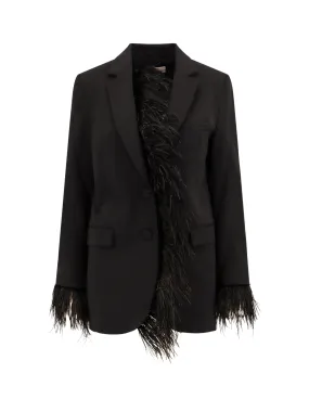 Jersey blazer with removable feathers detail