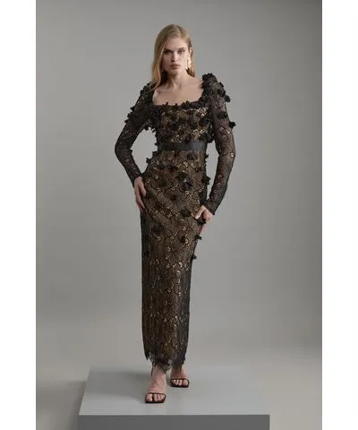 Karen Millen Lace Petal Applique Woven Maxi Dress