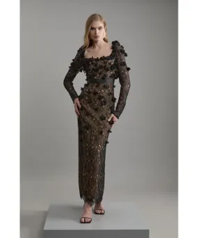 Karen Millen Lace Petal Applique Woven Maxi Dress