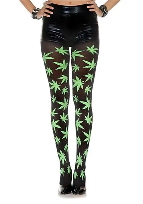 Leaf Print Green Opaque Tights