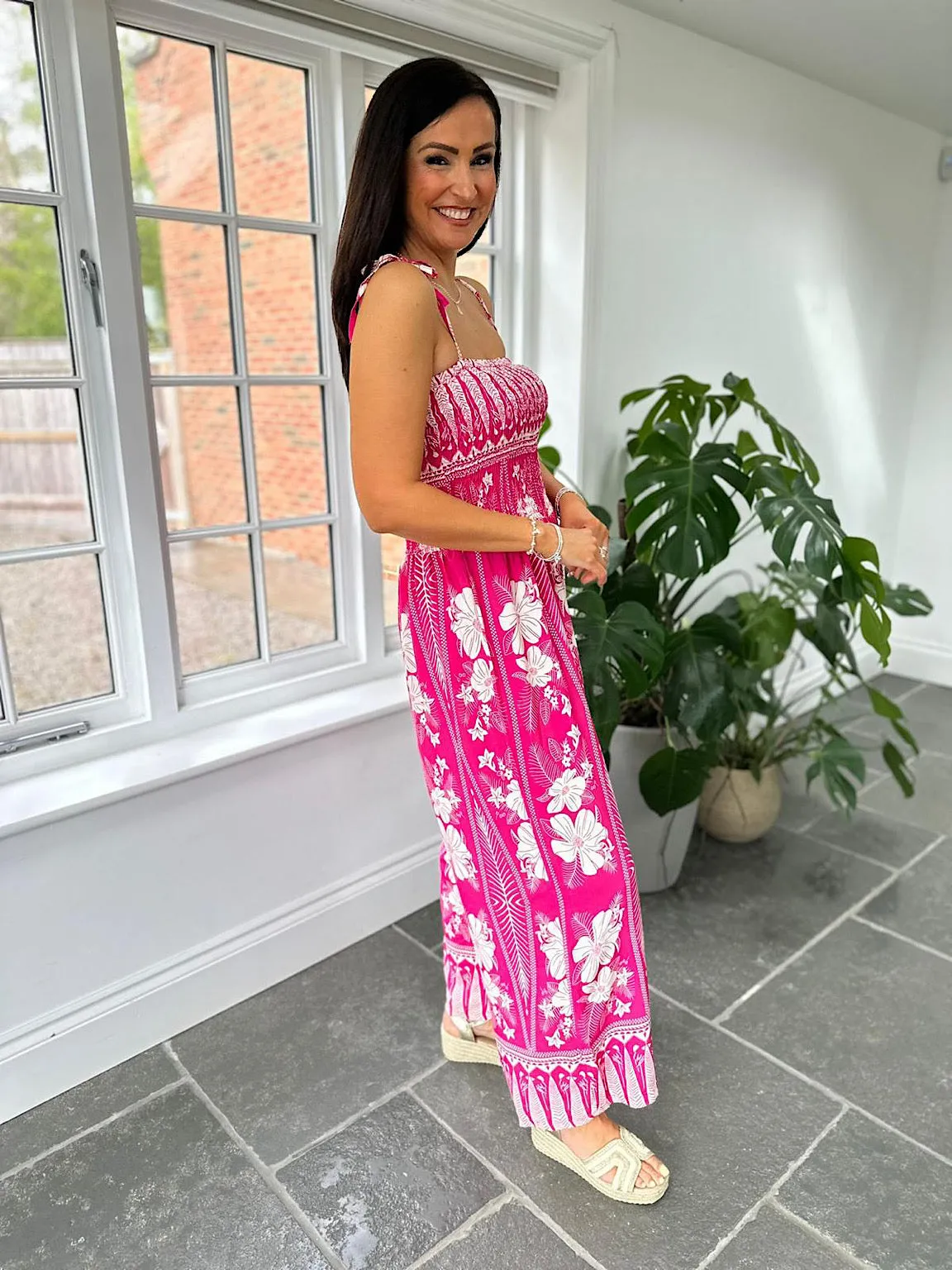 Lipstick Pink Flower Print Jumpsuit