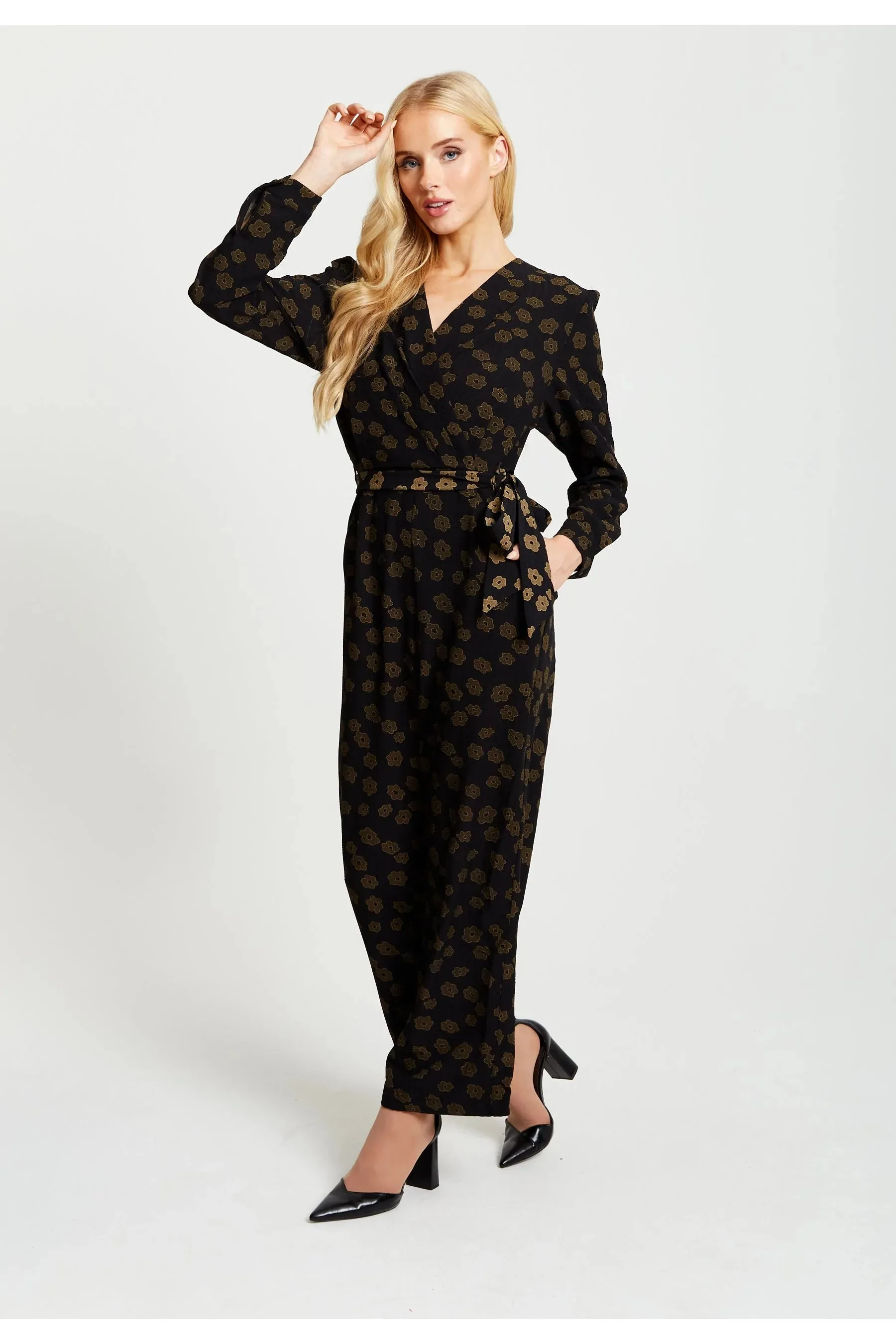 Liquorish Floral Jumpsuit In Black