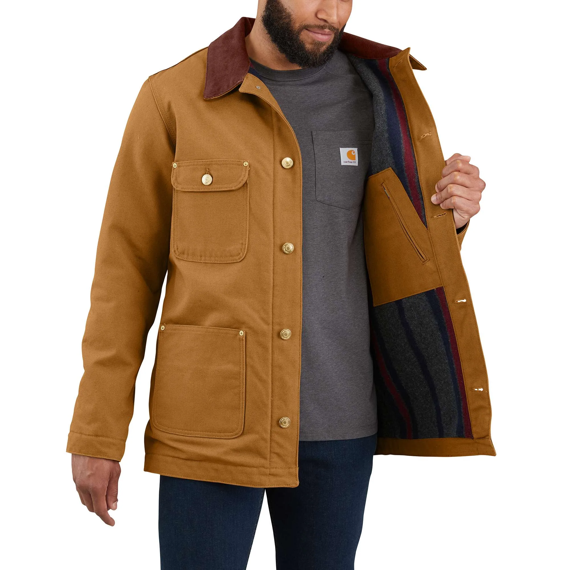 Loose Fit Firm Duck Blanket-Lined Chore Coat