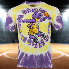 Los Angeles Basketball Grateful Dead Dunking Bear Purple Yellow Tie Dye T-Shirt | Liquid Blue