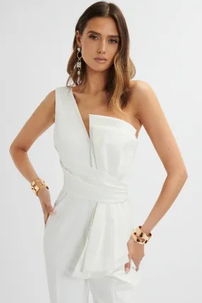 LUISA Statement Satin Bow Jumpsuit In White