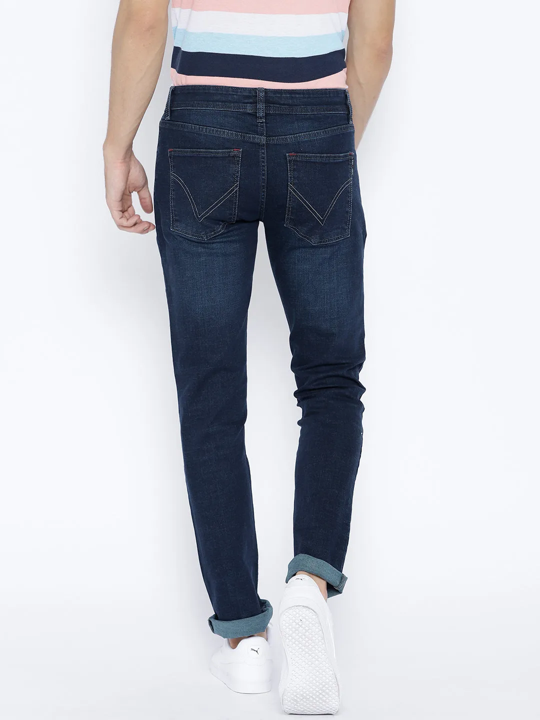 Men Navy Blue Slim Fit Mid-Rise Clean Look Stretchable Jeans