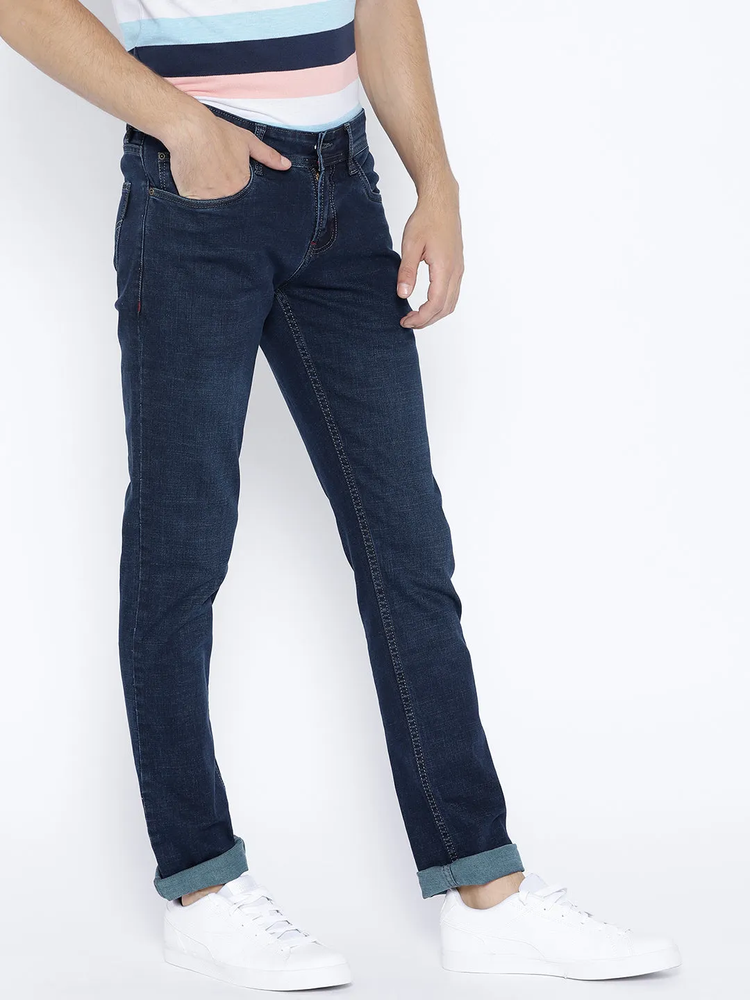 Men Navy Blue Slim Fit Mid-Rise Clean Look Stretchable Jeans