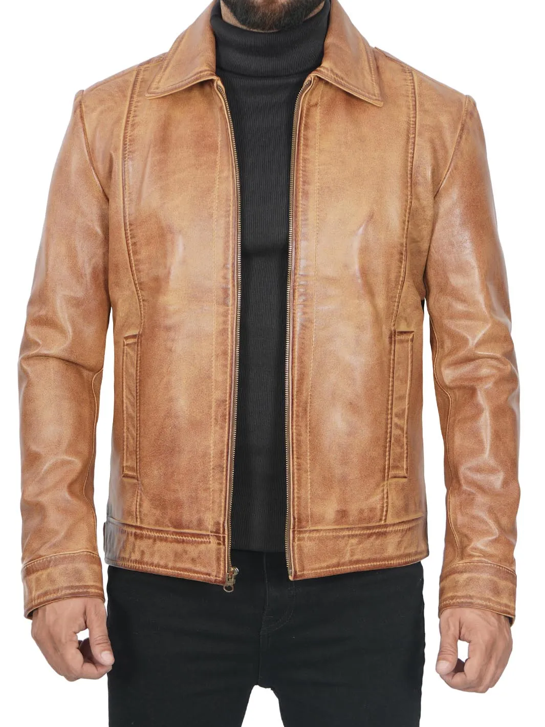 Men's Waxed Yellow Motorcycle Leather Jacket