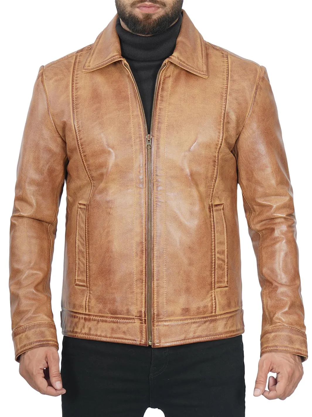 Men's Waxed Yellow Motorcycle Leather Jacket