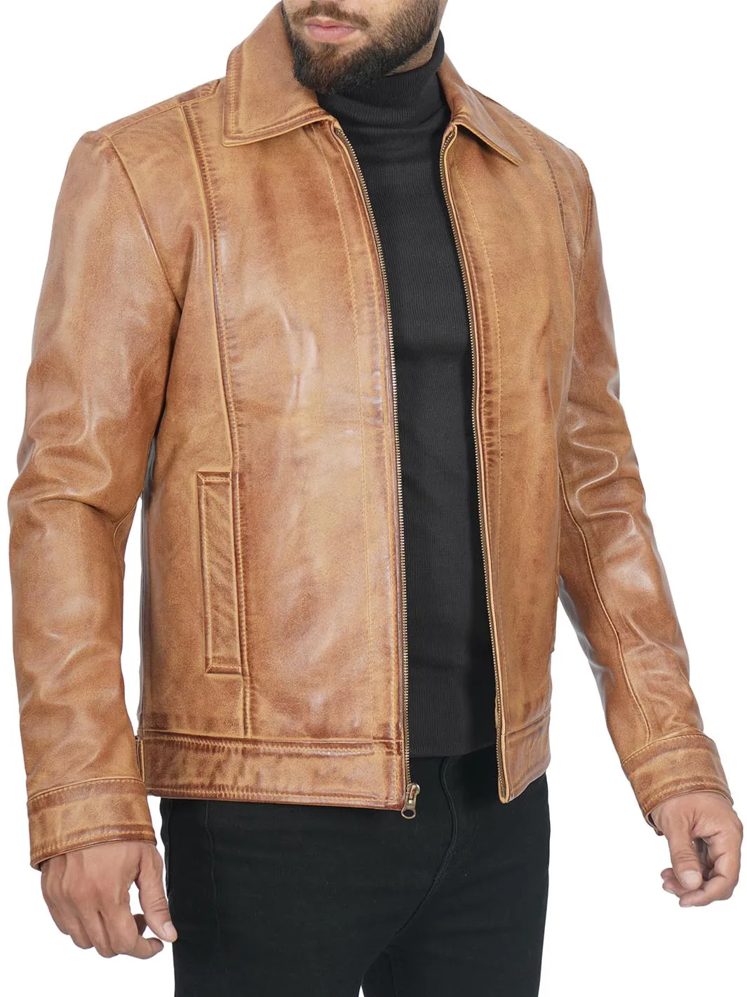 Men's Waxed Yellow Motorcycle Leather Jacket