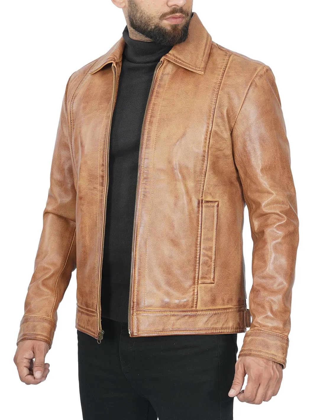 Men's Waxed Yellow Motorcycle Leather Jacket