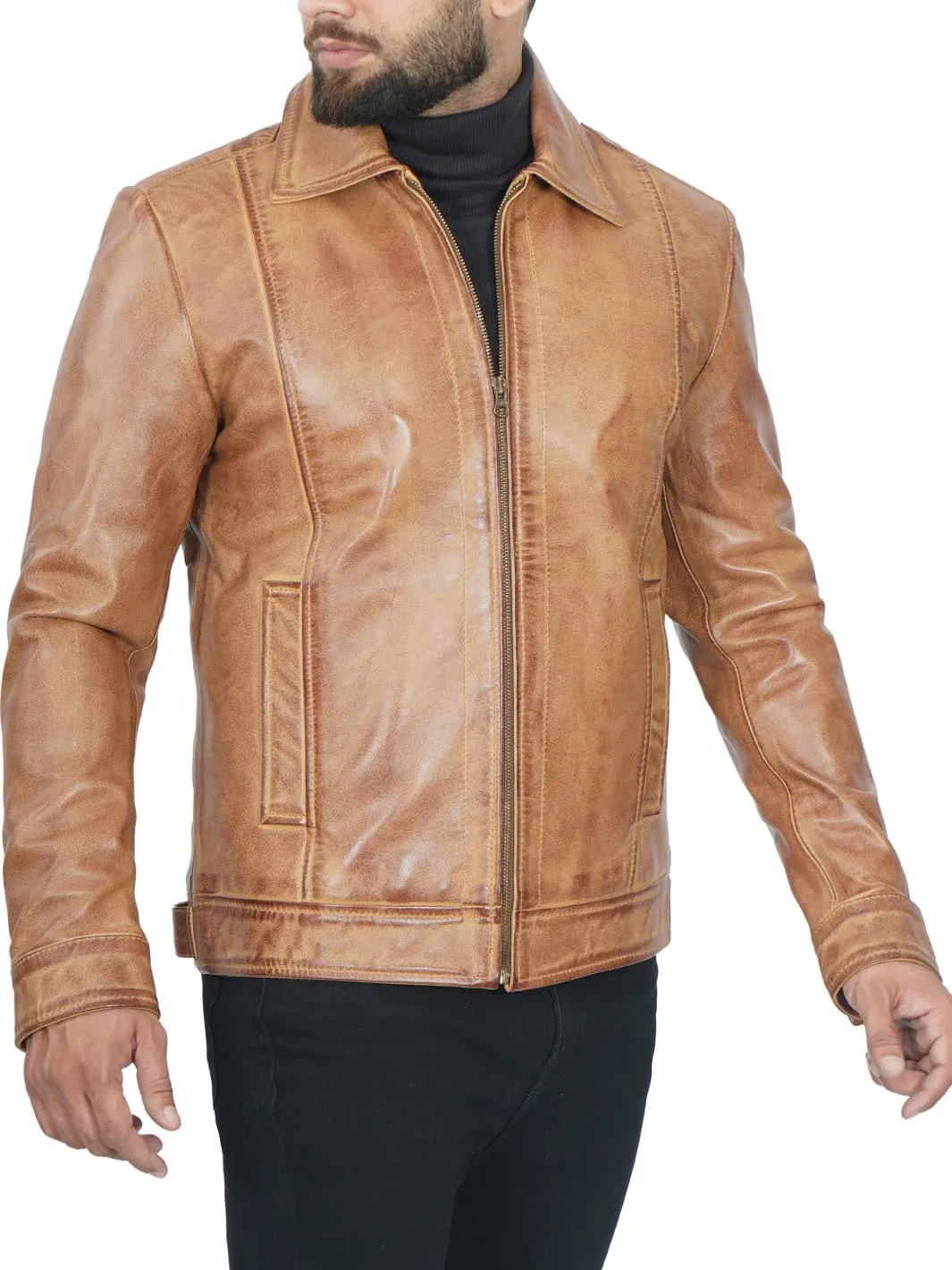 Men's Waxed Yellow Motorcycle Leather Jacket