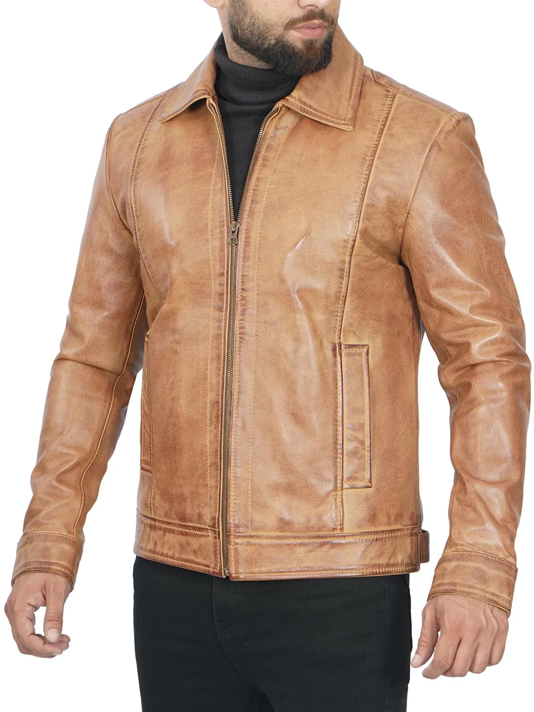 Men's Waxed Yellow Motorcycle Leather Jacket