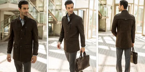 Men's Wool Winter Duffle Coat with Straight Cut - Brown