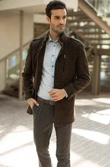 Men's Wool Winter Duffle Coat with Straight Cut - Brown