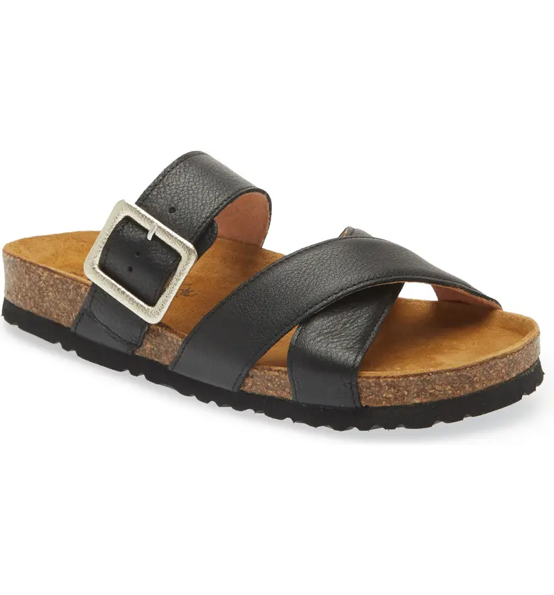 Naot Womens Chicago Strappy Slide Sandal- Soft Black Leather