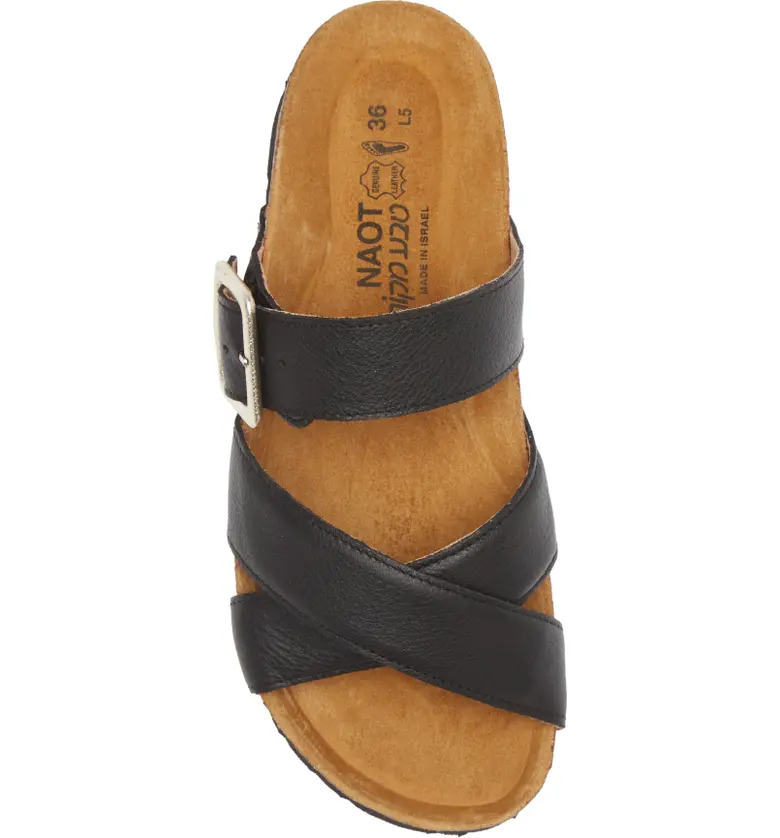 Naot Womens Chicago Strappy Slide Sandal- Soft Black Leather