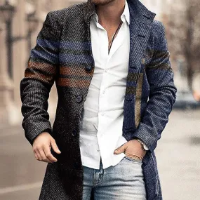 New Men's Woolen Stand Collar Medium Long Pocket Casual Coat