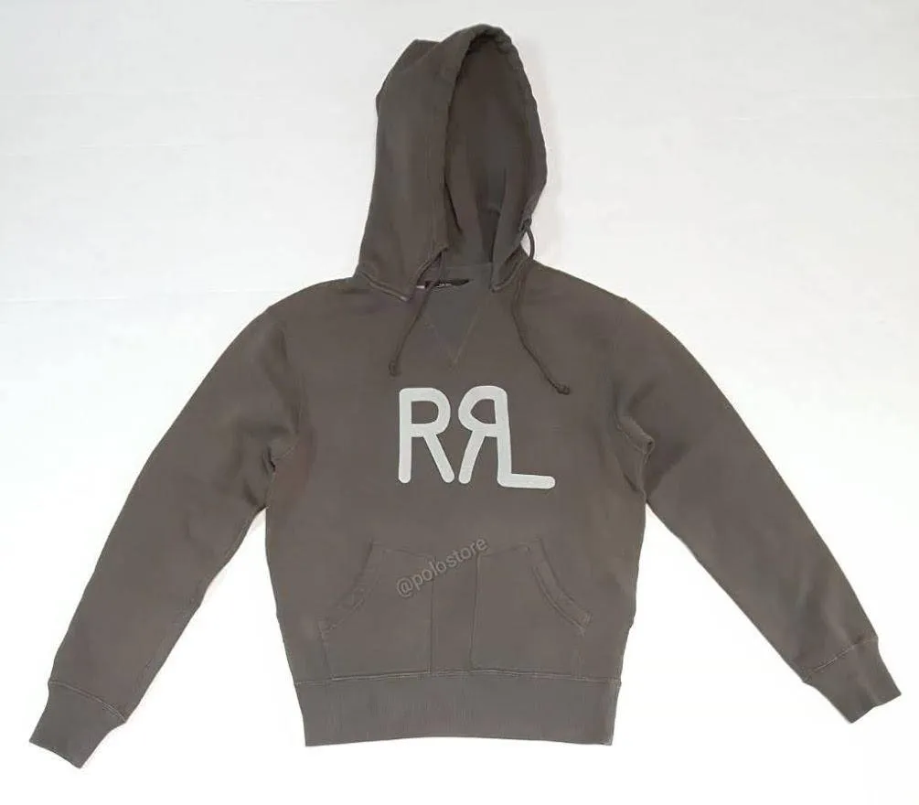 Nwt Double RRL Faded Black Logo Spellout Fleece Hoodie