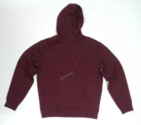 Nwt Polo Ralph Lauren Burgundy Allover Navy Small Pony Embroidered Hoodie