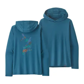 Patagonia Womens Cap Cool Daily Graphic Hoody Sandflat Bonefish: Wavy Blue X-Dye