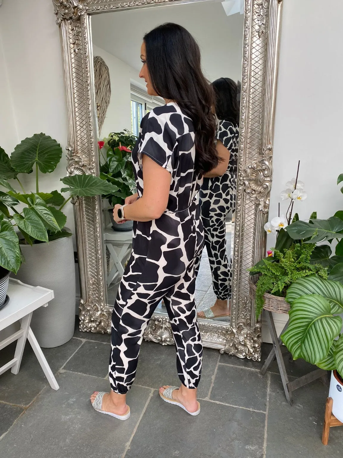 Pattern Tie Waist Jumpsuit Cory