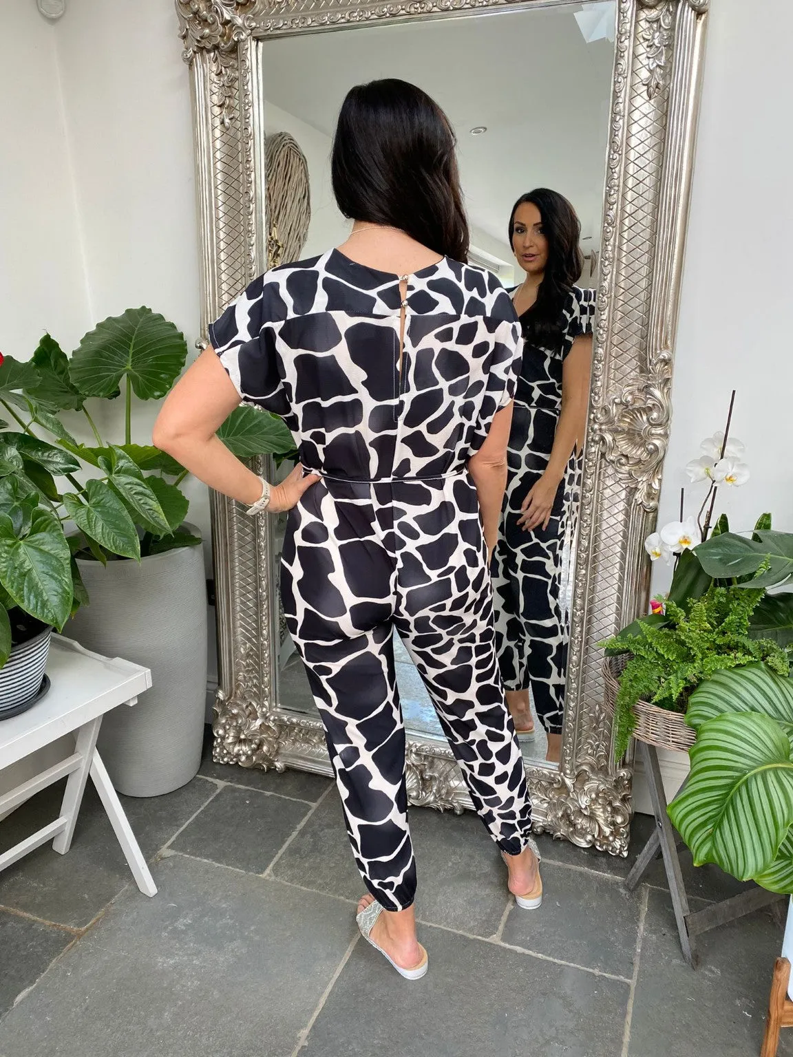 Pattern Tie Waist Jumpsuit Cory