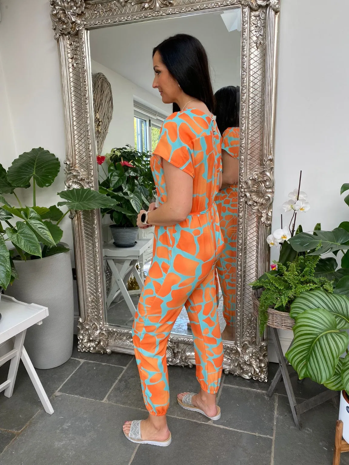 Pattern Tie Waist Jumpsuit Cory