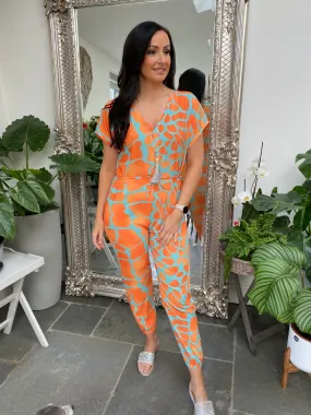 Pattern Tie Waist Jumpsuit Cory