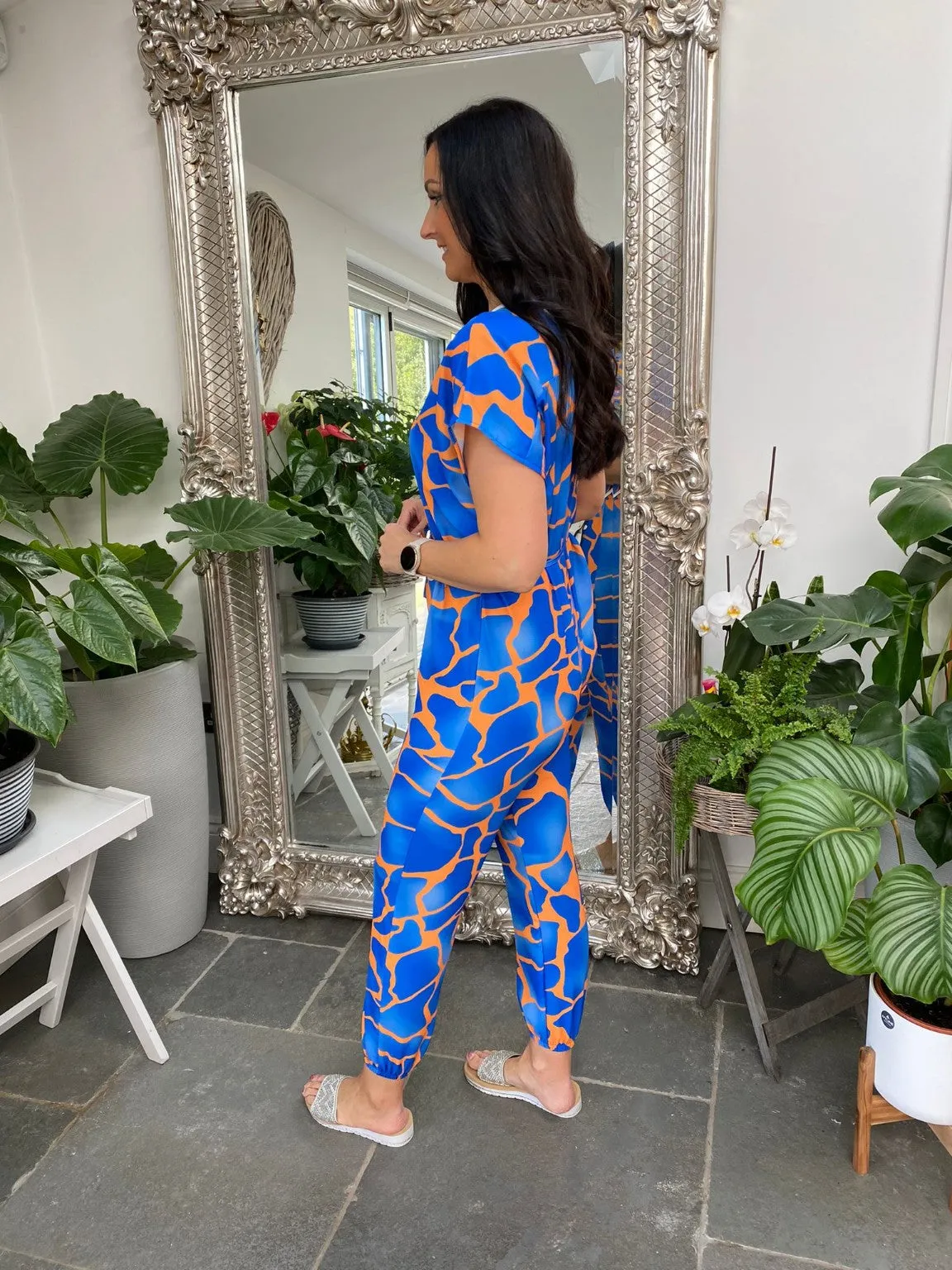 Pattern Tie Waist Jumpsuit Cory