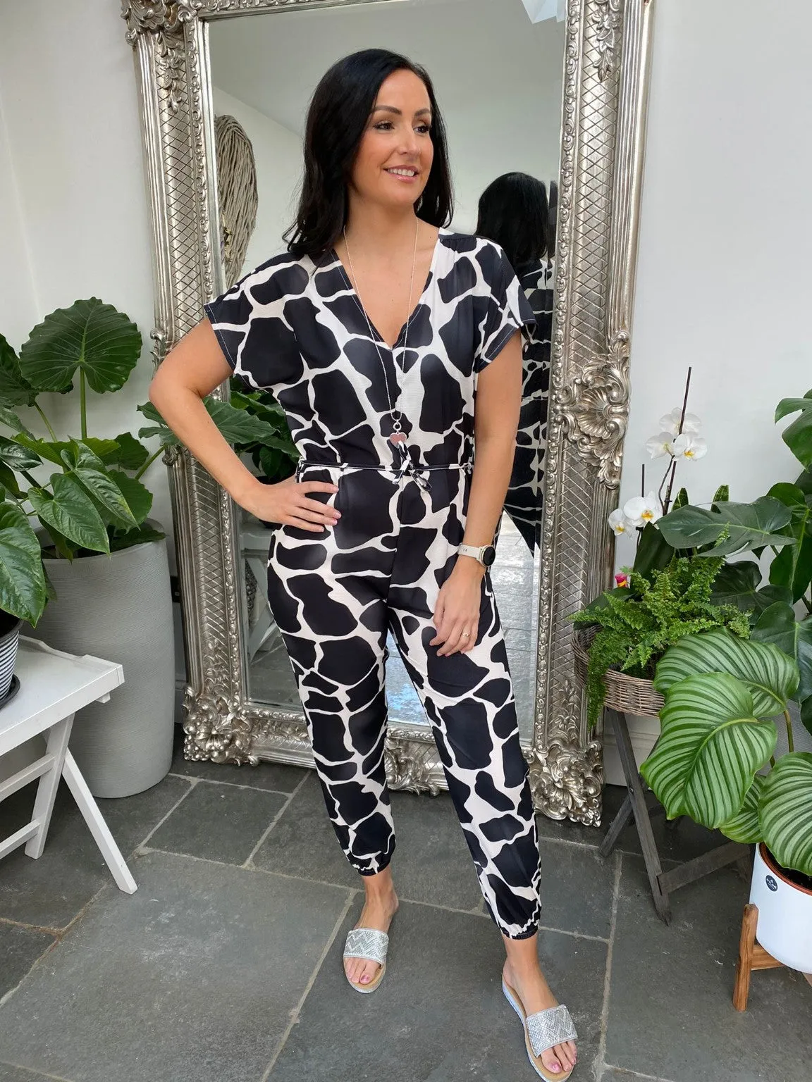 Pattern Tie Waist Jumpsuit Cory