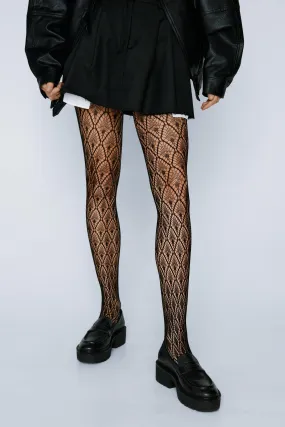 Peacock Feather Patterned Fishnet Tights