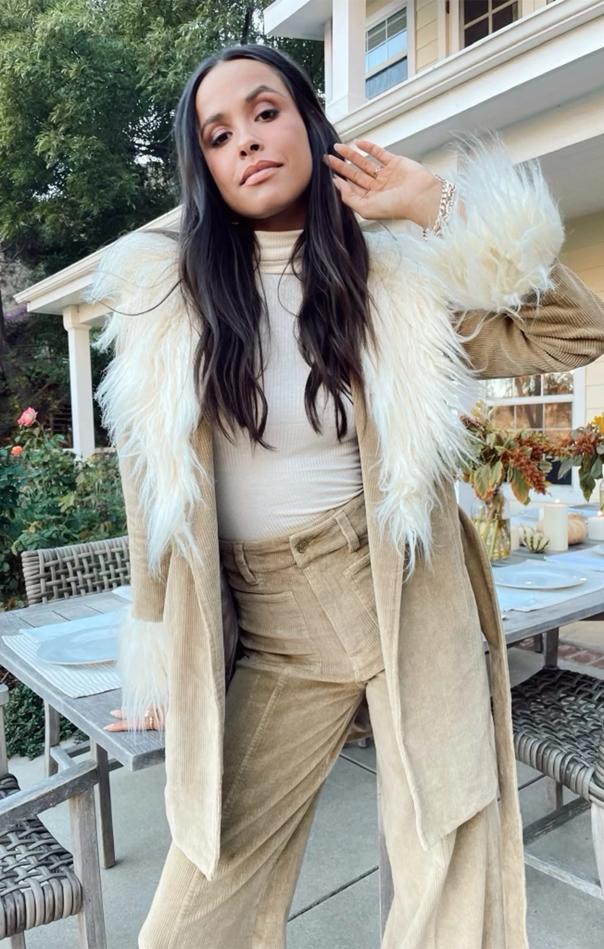 Penny Lane Coat ~ Beige Corduroy with Faux Fur