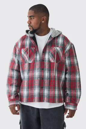 Plus Back Print Jersey Hood Padded Checked Overshirt