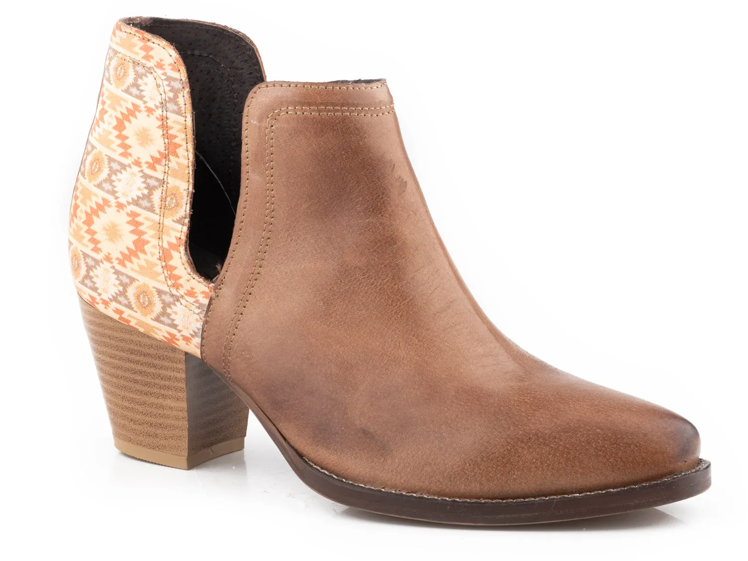 Roper Womens Rowdy Aztec Tan Leather Ankle Boots